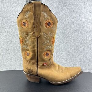 Big Bull Western Boots Womens 26 Tan Floral Embroidered Sunflower Snip Toe 9US